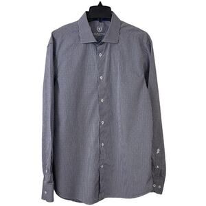 Bugatchi Uomo Shirt Mens 17.5 36/37 XL Button Up Flip Cuff Gingham Embroidered